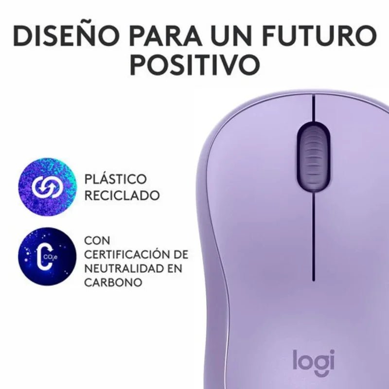Mouse inalámbrico Logitech M220 en color lavanda, con clics silenciosos y diseño compacto. Disponible en Officemate.