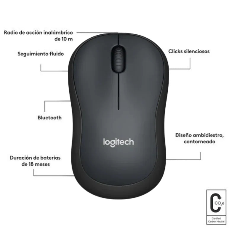 Mouse inalámbrico Logitech M220 negro, con clics silenciosos, diseño ergonómico y batería de 18 meses. ¡Disponible en Officemate!
