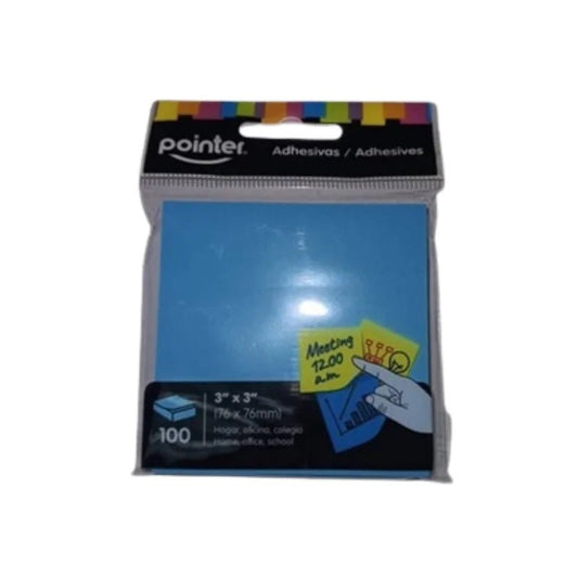 Bloc de notas adhesivas Pointer 3x3 en color azul pastel con 100 hojas. Officemate