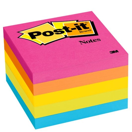 Cubo de notas adhesivas Post-it 3M en 3x3 pulgadas con 5 colores fluorescentes, ideal para organización y visibilidad - Officemate