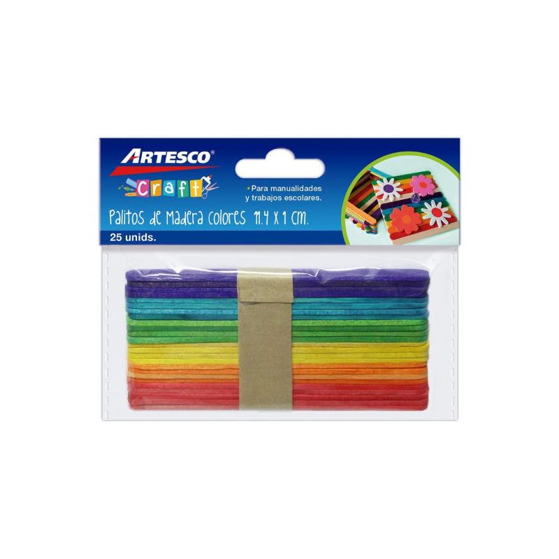 Palitos de Madera Colores 11.4 x 1 cm de Artesco, ideal para manualidades y proyectos creativos