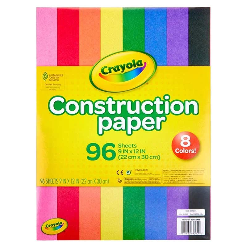 Detalle del papel de construcción Crayola 9x12 pulgadas, 96 hojas. Disponible en Officemate República Dominicana.