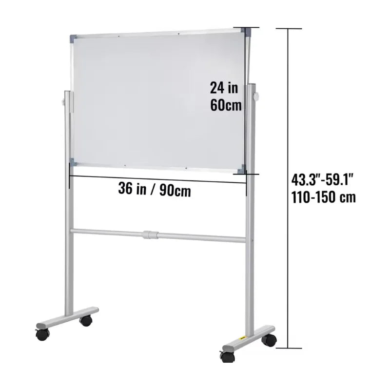 Pizarra blanca móvil de doble cara 36x24 pulgadas VEVOR con base rodante y altura ajustable. Disponible en Officemate.
