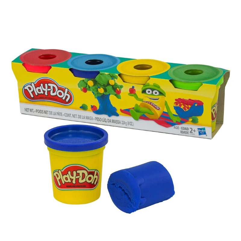 Set Play-Doh Hasbro con 4 colores clásicos y 8 oz para juegos creativos y manualidades infantiles.