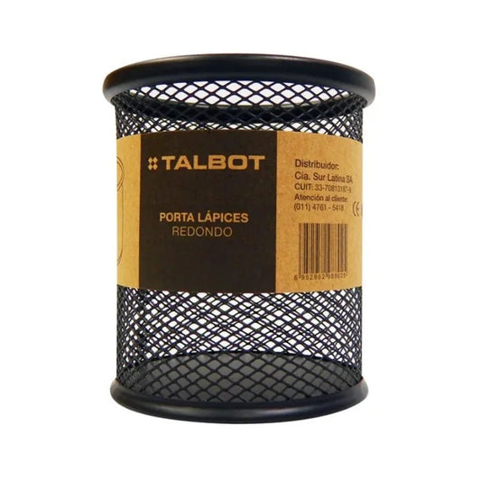 Porta Lápices Metálico Redondo Negro de Talbot con diseño de malla y estilo elegante para organización de escritorio. Officemate