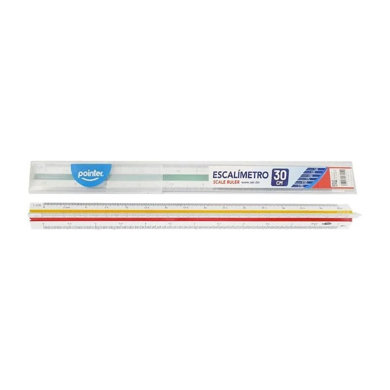 Regla escalímetro de 30 cm Pointer con diseño triangular y múltiples escalas para mediciones precisas. Disponible en Officemate.