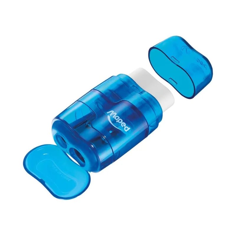 Sacapuntas azul Maped con dos orificios, goma integrada y refill adicional. Officemate