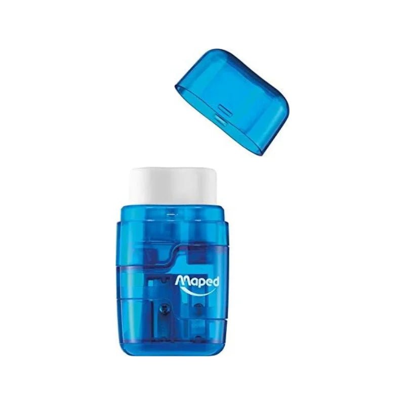 Sacapuntas azul Maped con dos orificios, goma integrada y refill adicional. Officemate