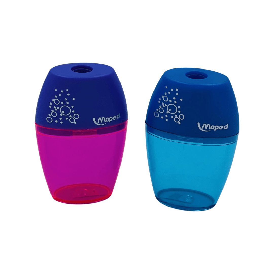 Mantén tus lápices siempre afilados y tu escritorio limpio con el sacapuntas con contenedor de Maped. Disponible en colores azul y rosado, este práctico accesorio es perfecto para uso escolar y profesional. Officemate