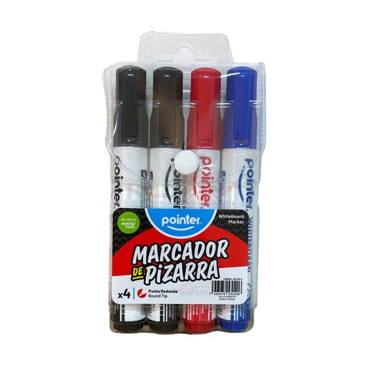 Set de Marcadores de Pizarra Pointer con 2 negros, 1 rojo y 1 azul en estuche compacto. Officemate