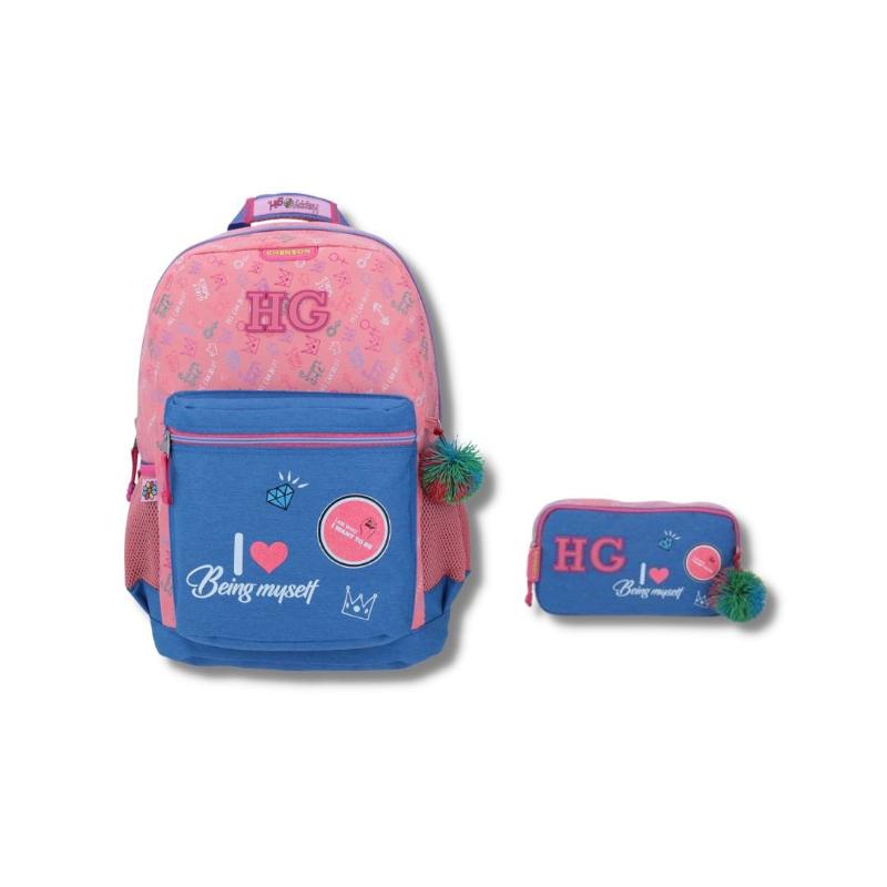Set de mochila y estuche grande HG Nashdy rosa y azul de Chenson.