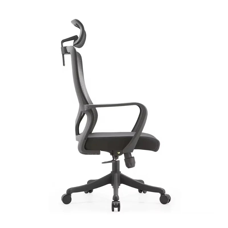Silla ejecutiva de malla negra Atenea con cabecero, vista lateral