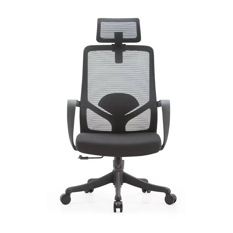 Silla ejecutiva de malla negra ajustable con cabecero y ruedas para oficina y home office
