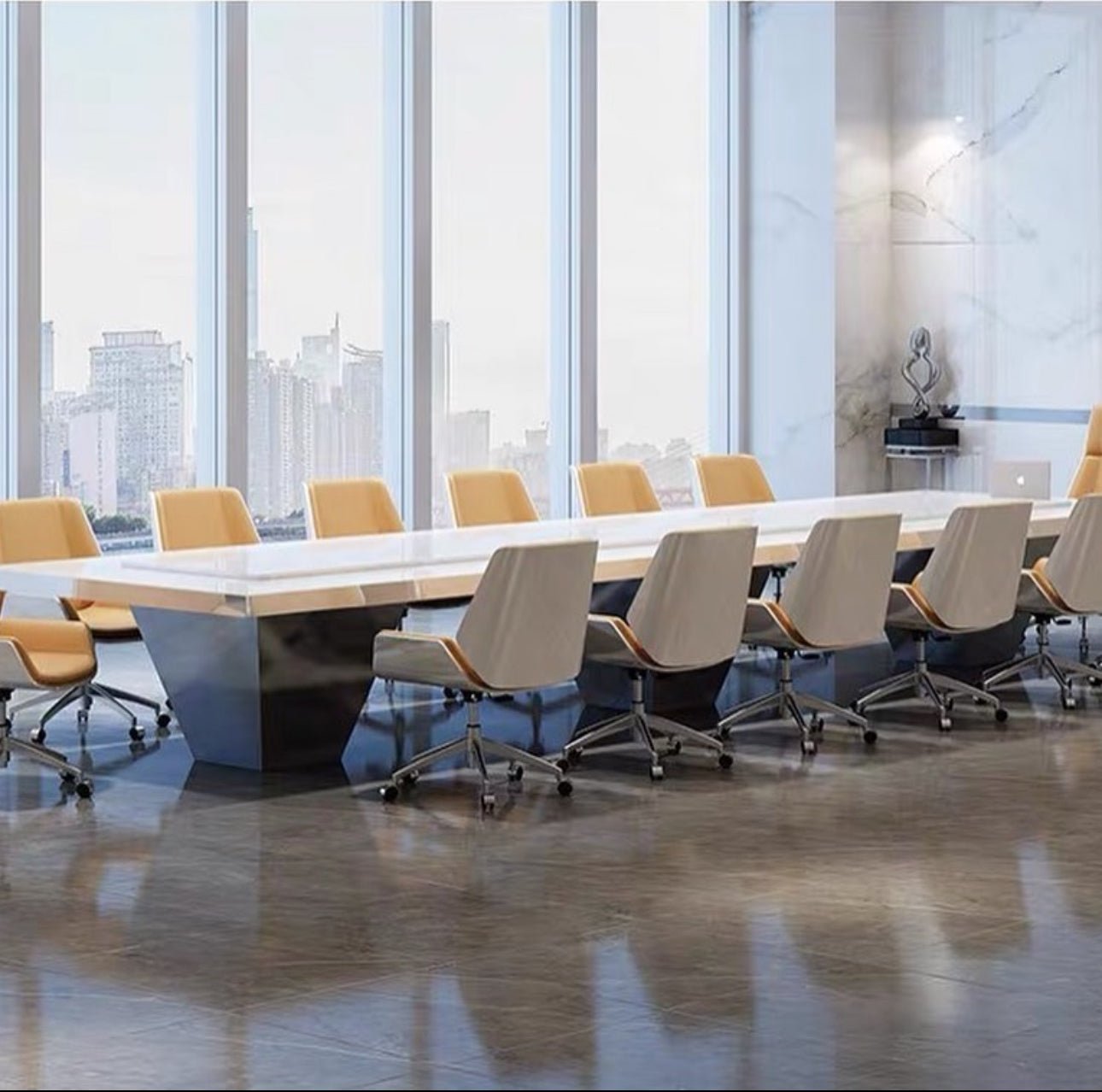 Silla Ejecutiva Elegancy Grand de OM Furniture en blanco y marrón, ergonómica y elegante