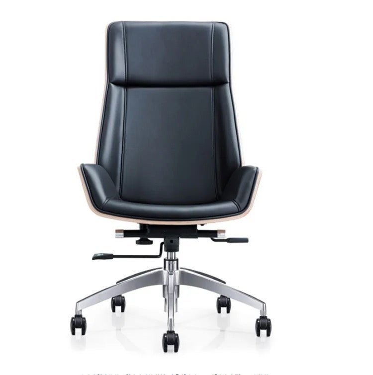 Silla Ejecutiva Elegancy Grand OM Furniture, respaldo madera y asiento negro, ergonómica y ideal para oficinas modernas