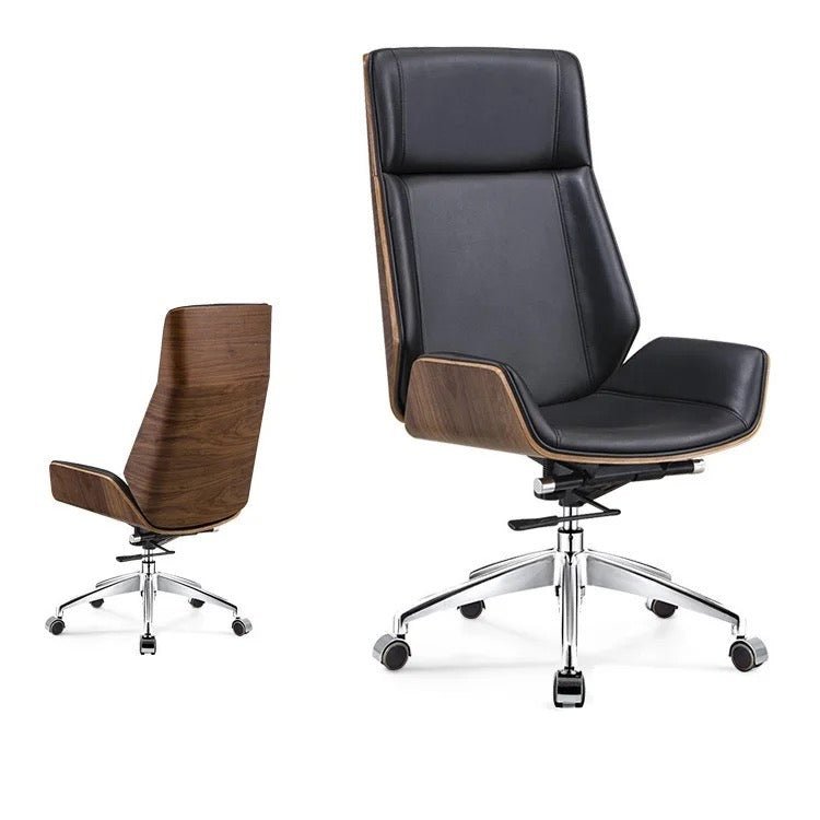 Silla Ejecutiva Elegancy Grand OM Furniture, respaldo madera y asiento negro, ergonómica y ideal para oficinas modernas
