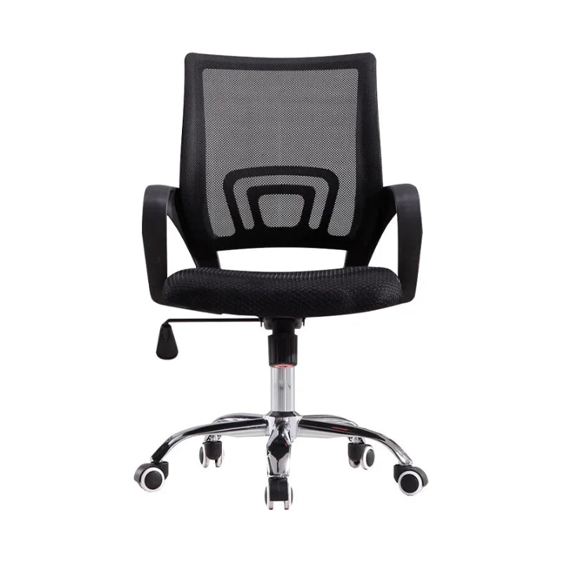 Silla secretarial Jade negra con respaldo de malla, base cromada y ruedas, altura ajustable