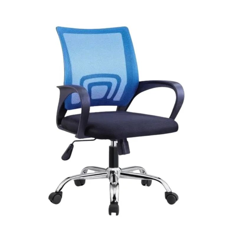 Silla secretarial Jade Azul de OM Furniture, ergonómica y con base cromada. Ideal para largas jornadas de trabajo.
