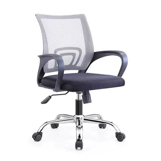 Silla secretarial Jade Gris de OM Furniture, ergonómica con respaldo en 'S' y base cromada. Perfecta para oficinas modernas.