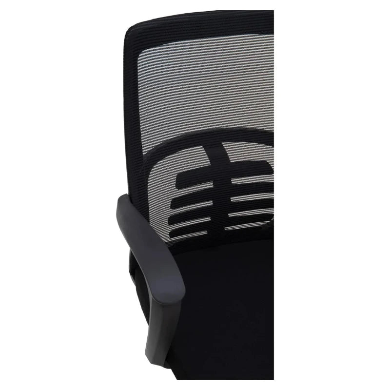 Silla secretarial negra modelo Lucía con respaldo de malla y diseño ergonómico. Disponible en Officemate.