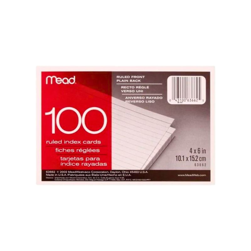 Compra Tarjetas - Ficha - de Notas Rayadas 4x6" - Pack de 100 - Mead por solo DOP145.99 en Officemate!