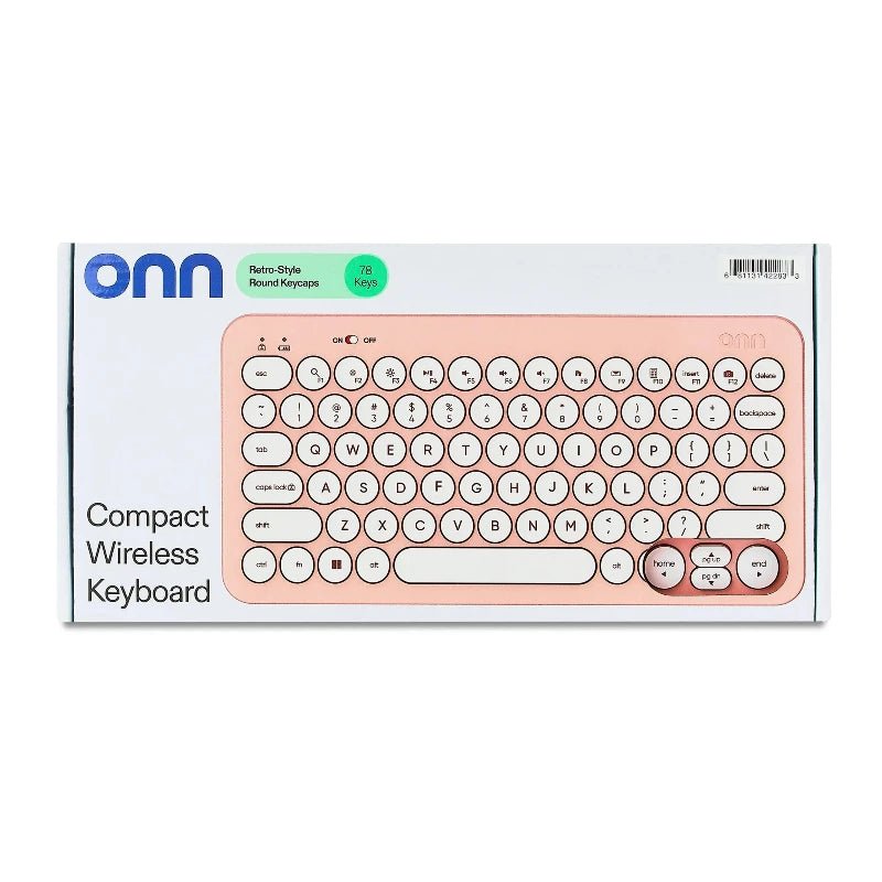 Teclado inalámbrico compacto ONN rosado en su caja original