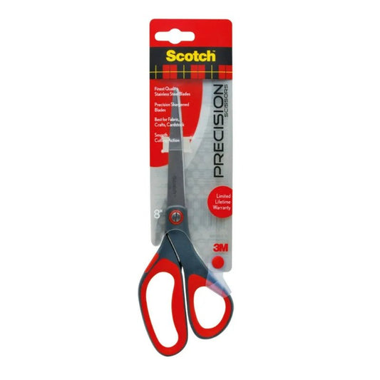 Tijera de precisión multiusos Scotch de 8 pulgadas, con hojas de acero inoxidable y mango ergonómico. Ideal para hogar y oficina. Disponible en Officemate.