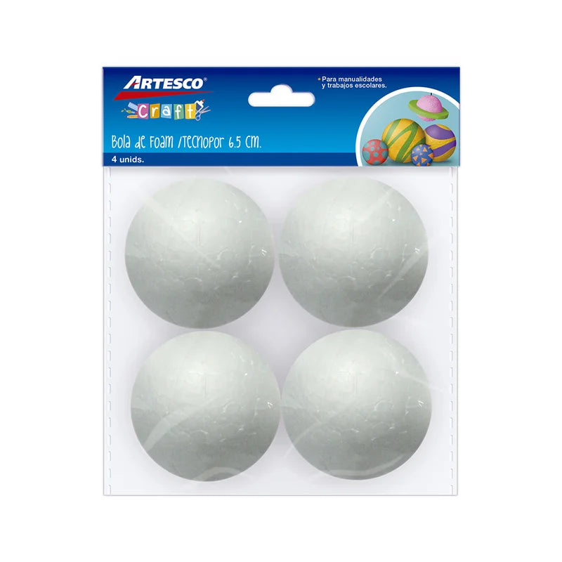 Bolas de foam Artesco de 6.5 cm, paquete de 4 unidades