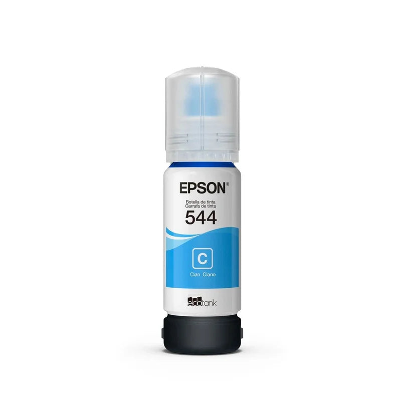 Botella de tinta Epson 544 cian original de 65 ml para impresoras EcoTank, vista frontal