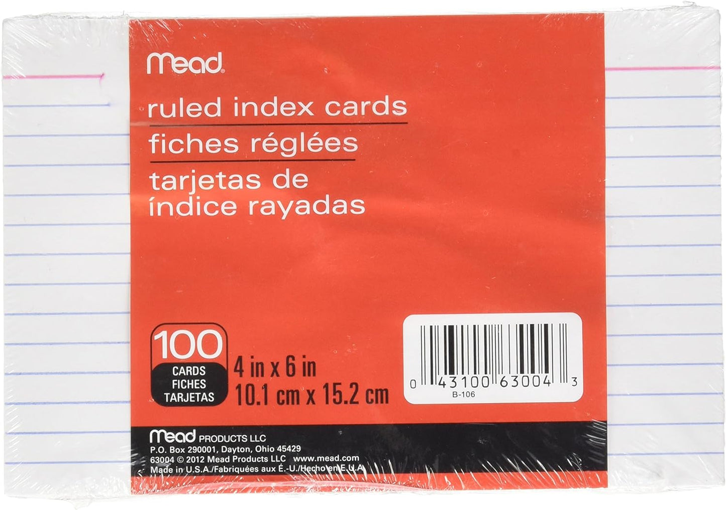 Tarjetas de notas Rayadas (4 X 6)"  100/1 - Mead