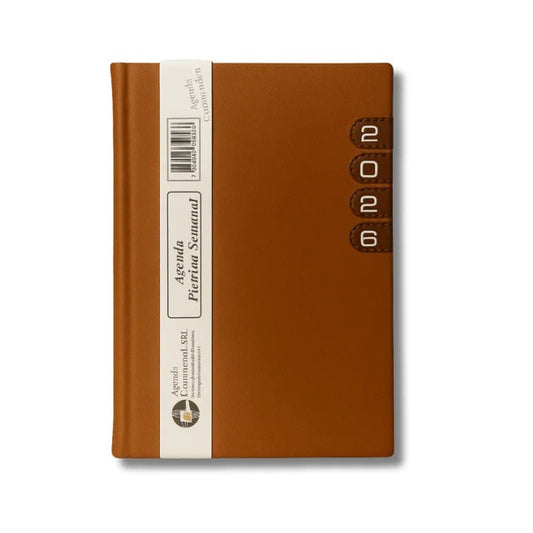 Agenda Pielina Semanal 2026 color marrón con diseño ejecutivo tipo piel - Officemate