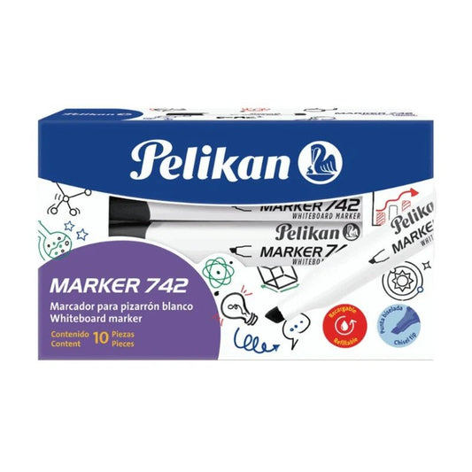 Caja de 10 Marcadores de Pizarra Pelikan 742 - Negro