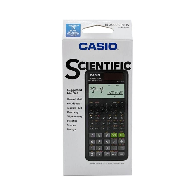 Calculadora Científica Casio FX-300ES Plus 2da Edición, vista frontal de la caja. Disponible en Officemate República Dominicana.
