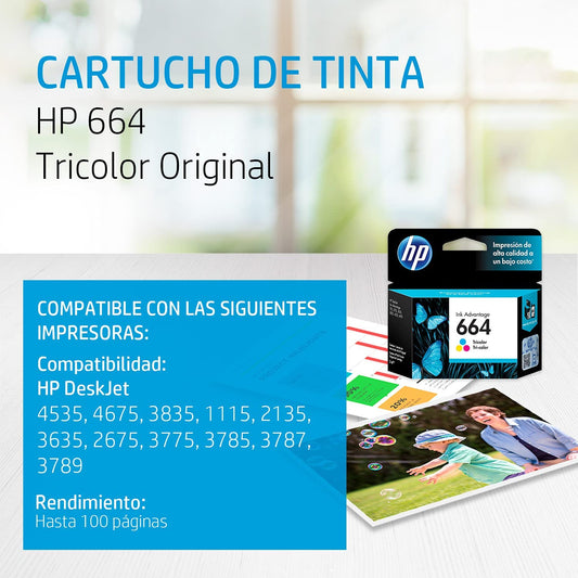 Cartucho de Tinta HP 664 Tricolor Original (F6V28AL) – Ink Advantage