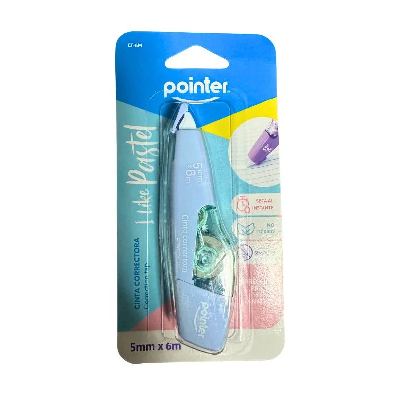 Cinta correctora de cuerpo azul pastel con cinta blanca de 5 mm x 6 m Pointer – Officemate