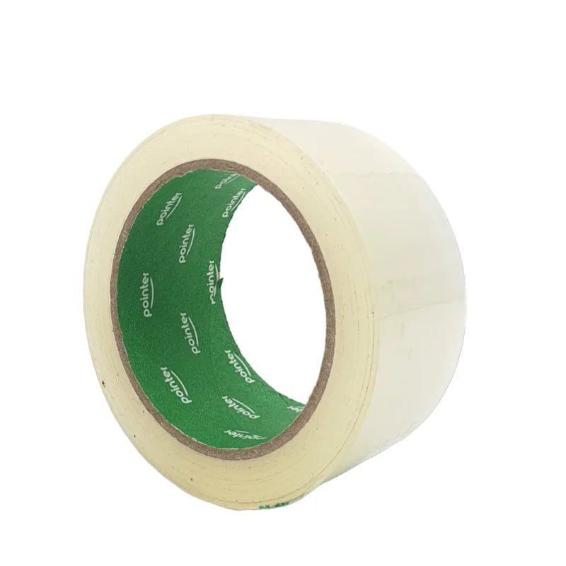 Cinta de empaque súper transparente Pointer, medidas 2" x 60 yardas, ideal para embalaje y uso profesional. Disponible en Officemate.