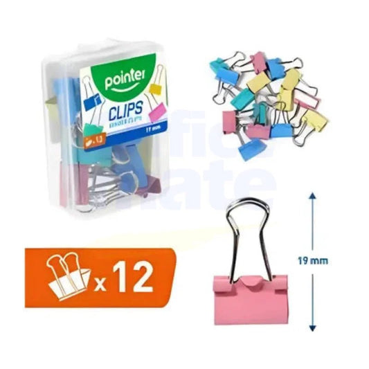 Clips billetero metálicos de 19 mm en colores pastel Pointer, caja de 12 unidades - Officemate