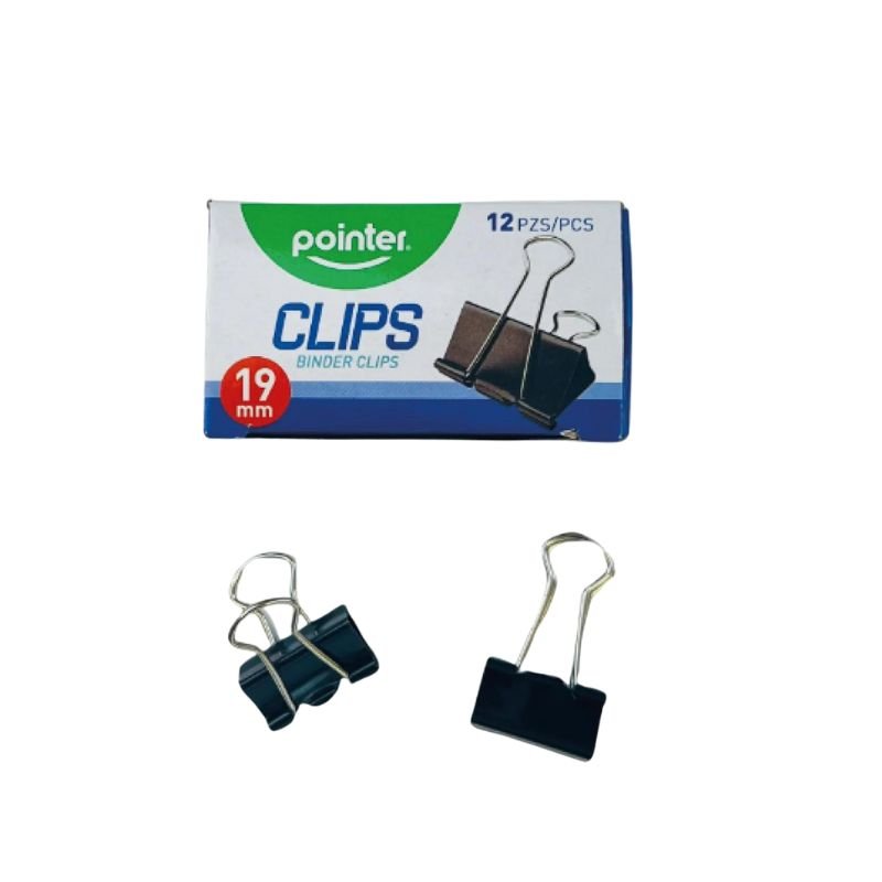 Caja de Clips Binder de 3/4 pulgadas (19 mm) Pointer, set de 12 unidades, ideal para organizar documentos de manera eficiente.