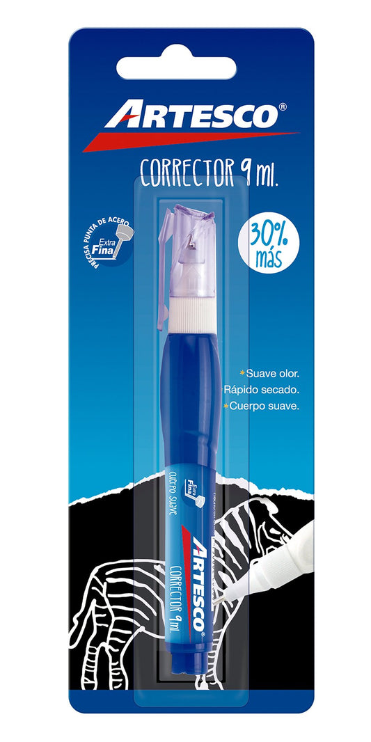 Corrector liquido en pluma de 9ml Blister, Artesco