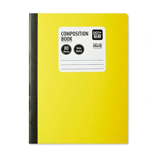 Cuaderno de composición amarillo Pen+Gear de 160 páginas con lomo negro, ideal para clases y notas, Officemate