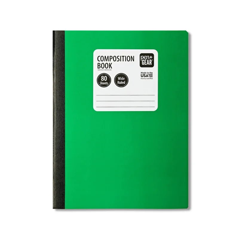 Cuaderno de composición verde Pen+Gear de 160 páginas wide ruled con lomo negro para clases en Officemate