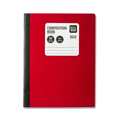 Cuaderno rojo Composition Book Pen+Gear con 160 páginas y lomo negro cosido – Officemate
