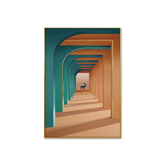 Este cuadro, que muestra un pasillo arqueado que conduce a una silla al final, aportará un toque de sofisticación a tu oficina o área de espera. Su diseño estilizado y colores calmantes promoverán un ambiente de tranquilidad y reflexión. ¡Un arte que combina funcionalidad y estilo!  Dimensión: 30'' x 40''