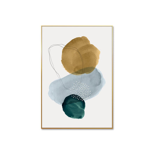 Este cuadro de arte abstracto, con su diseño de formas y colores variados, aportará un toque de sofisticación y elegancia a tu oficina o sala de espera. Sus elementos prominentes, un círculo marrón dorado, un óvalo delineado en negro, un círculo azul claro con puntos blancos y un semicírculo verde azulado oscuro, se destacan contra el fondo blanco, creando un contraste visual atractivo. ¡No pierdas la oportunidad de transformar tu espacio! Adquiérelo ahora en Officemate.
