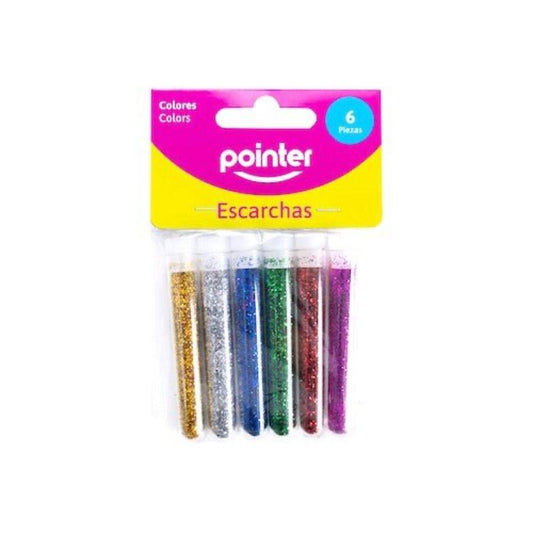 Set de escarcha en tubitos colores surtidos 6/1 Pointer, ideal para manualidades.