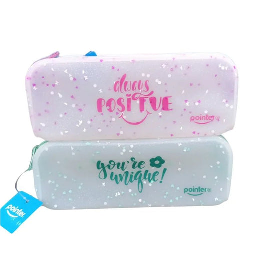 Estuche de silicón escolar Pointer con frases motivacionales y diseño con brillos - Officemate