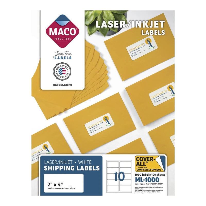 Etiquetas de Envío MACO ML-1000 Laser Inkjet 2x4 Pulgadas – Caja 1000 Etiquetas | Officemate