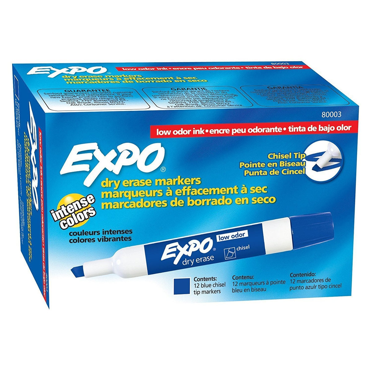 Caja de 12 marcadores Expo de bajo olor punta cincel, vista en ángulo