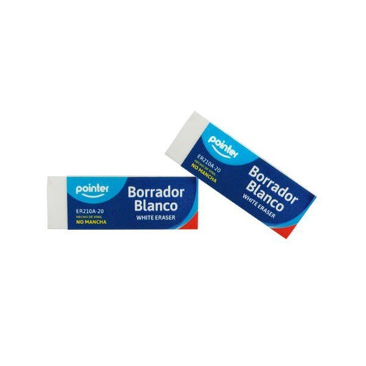 Goma de borrar blanca mediana de Pointer, ideal para eliminar trazos de lápiz sin manchas ni residuos - Officemate