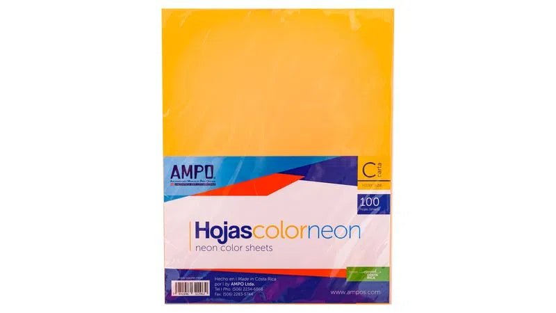 Hojas de color neón AMPO, ideales para manualidades y proyectos creativos.